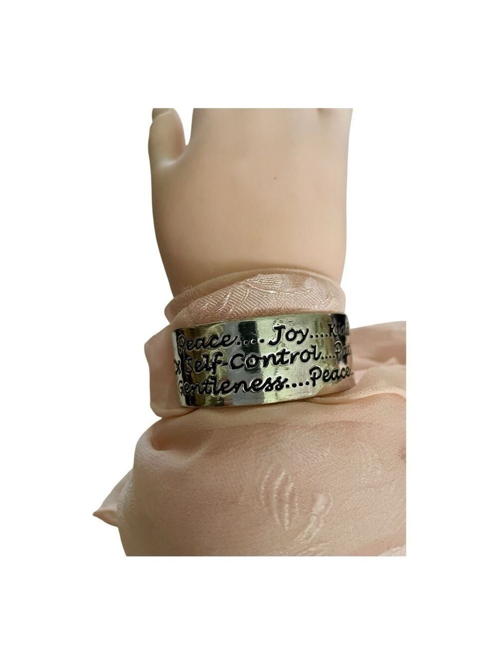 Fruits of the Spirit Inspirational Cuff Bracelet, Silver over Brass. Vintage